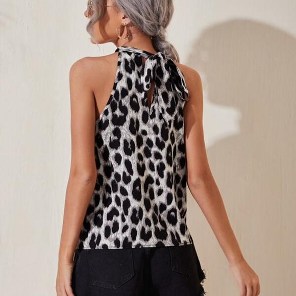 Boho leopard Print Halter Camel Sleeveless Top - Picture 5 of 6